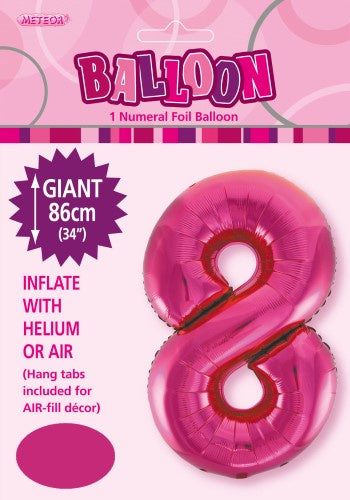 Hot Pink "8" Numeral Foil Balloon 86cm (34"
